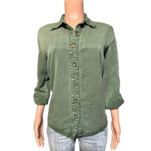 Pulp Women 3/4 sleeve tencel button-down evergreen shirt M